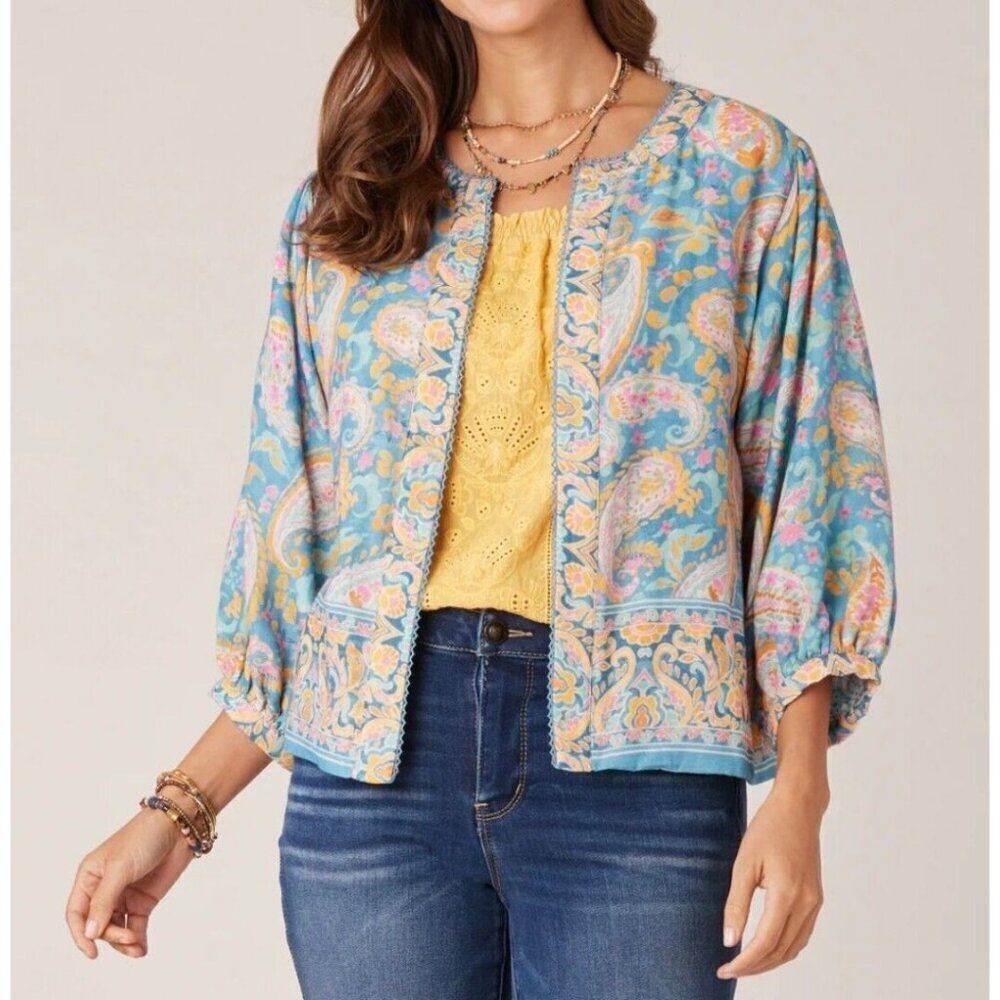 Democracy Paisley Print 3/4 sleeves Reversible Open front jacket, size 1X
